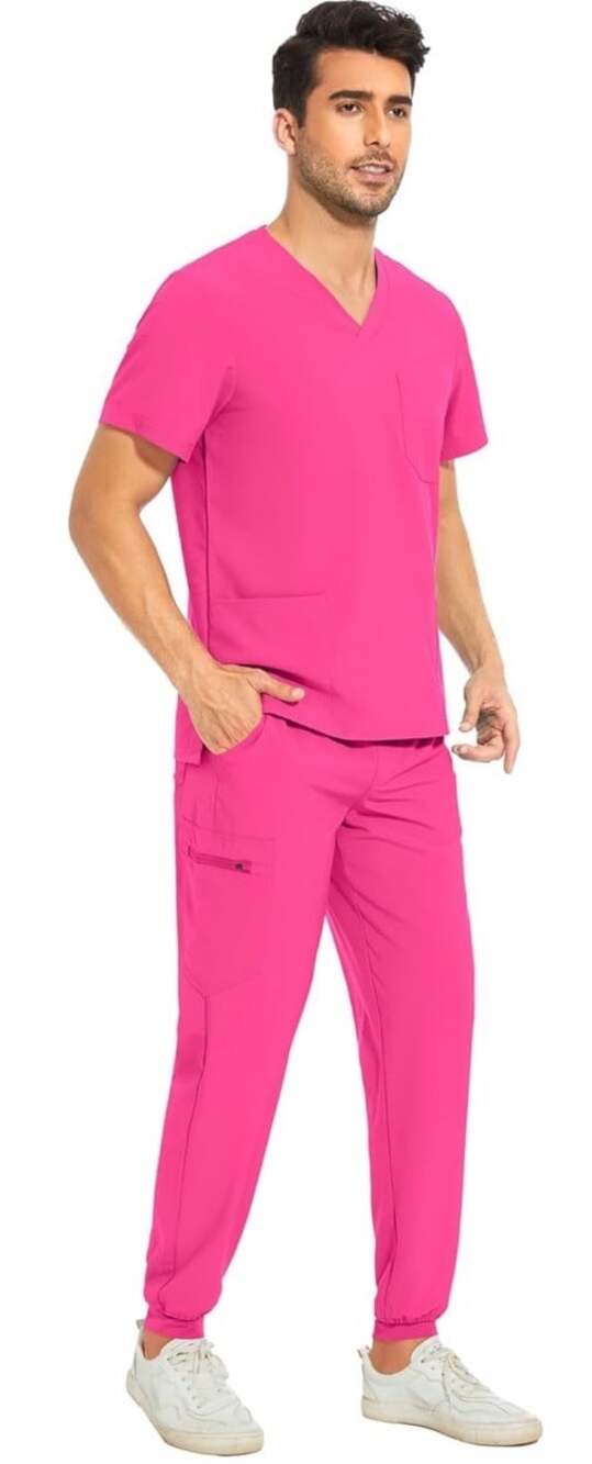 COZYFIT V-Neck Scrub Top & Jogger Pant With 8 Pockets, Anti Wrinkle